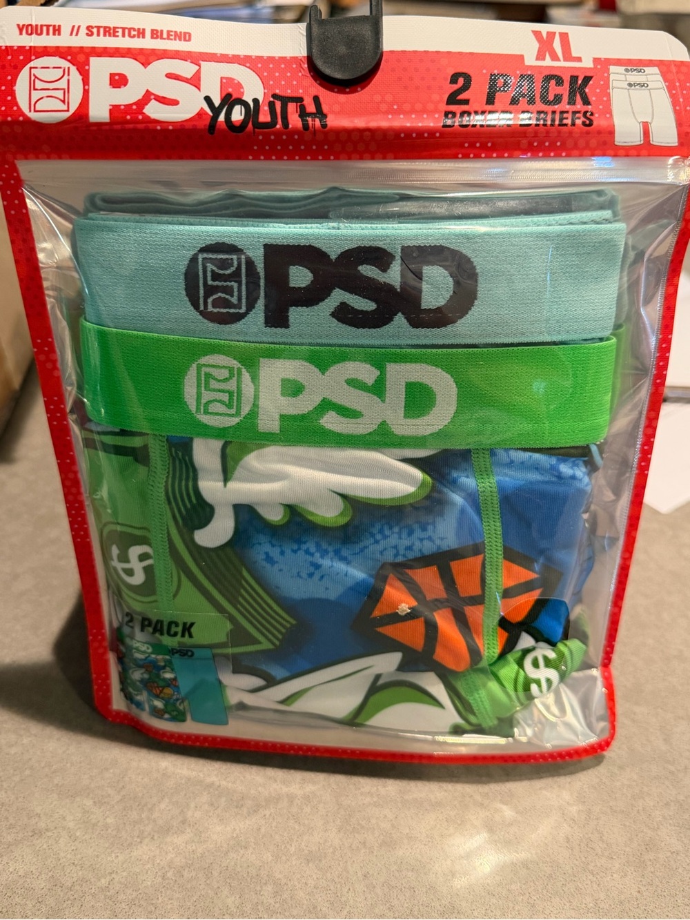 PSD Kids 2-Pack Briefs in Green & Light Blue fun prints